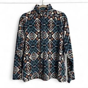 Eddie Bauer XL Blue and Orange Geometric Fleece Quarter Zip Pullover